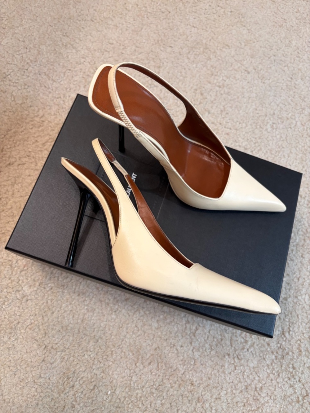 Saint Laurent YSL Paloma Cream High Heel Sandals, Slingback - Picture 5 of 13
